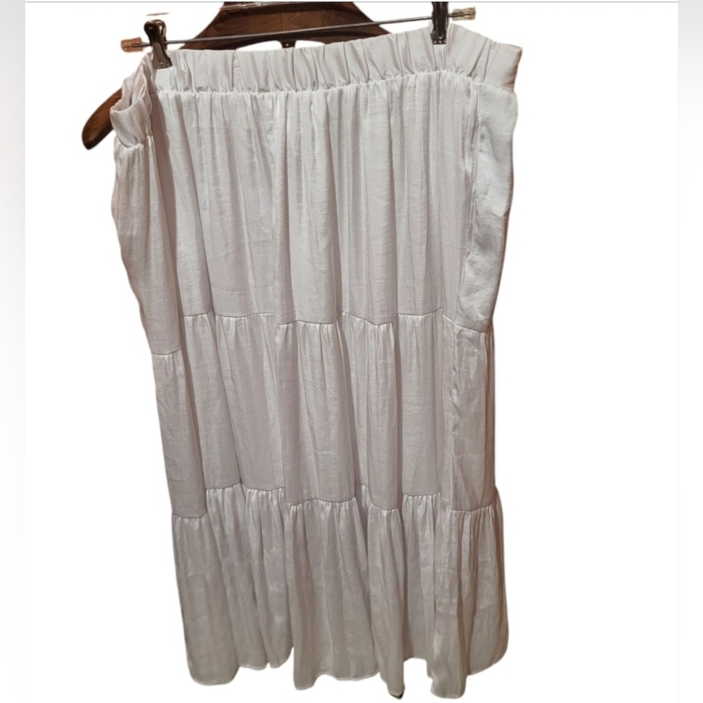 Nine West Satin Tiered Midi Skirt Ivory Tusk New Size XXL Y2K Boho Festival - Picture 3 of 8